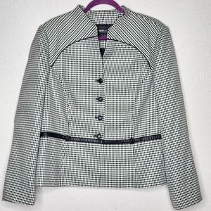 Vintage Black & White Houndstooth Blazer with Waist Piping